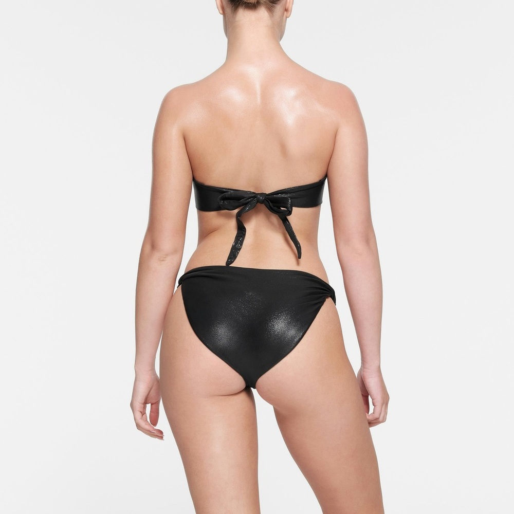 🖤SKIMS LIQUID SHINE SWIM TWISTED MID COVERAGE BIKINI BOTTOM ONYX XS - Picture 3 of 6